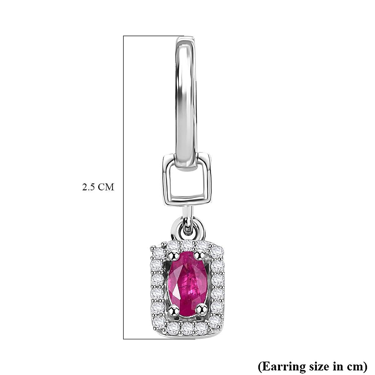 Gemfields Montepuez Ruby ,  White Zircon  Solitaire Stud Push Post Earring in rhodium Sterling Silver 1.40 ct