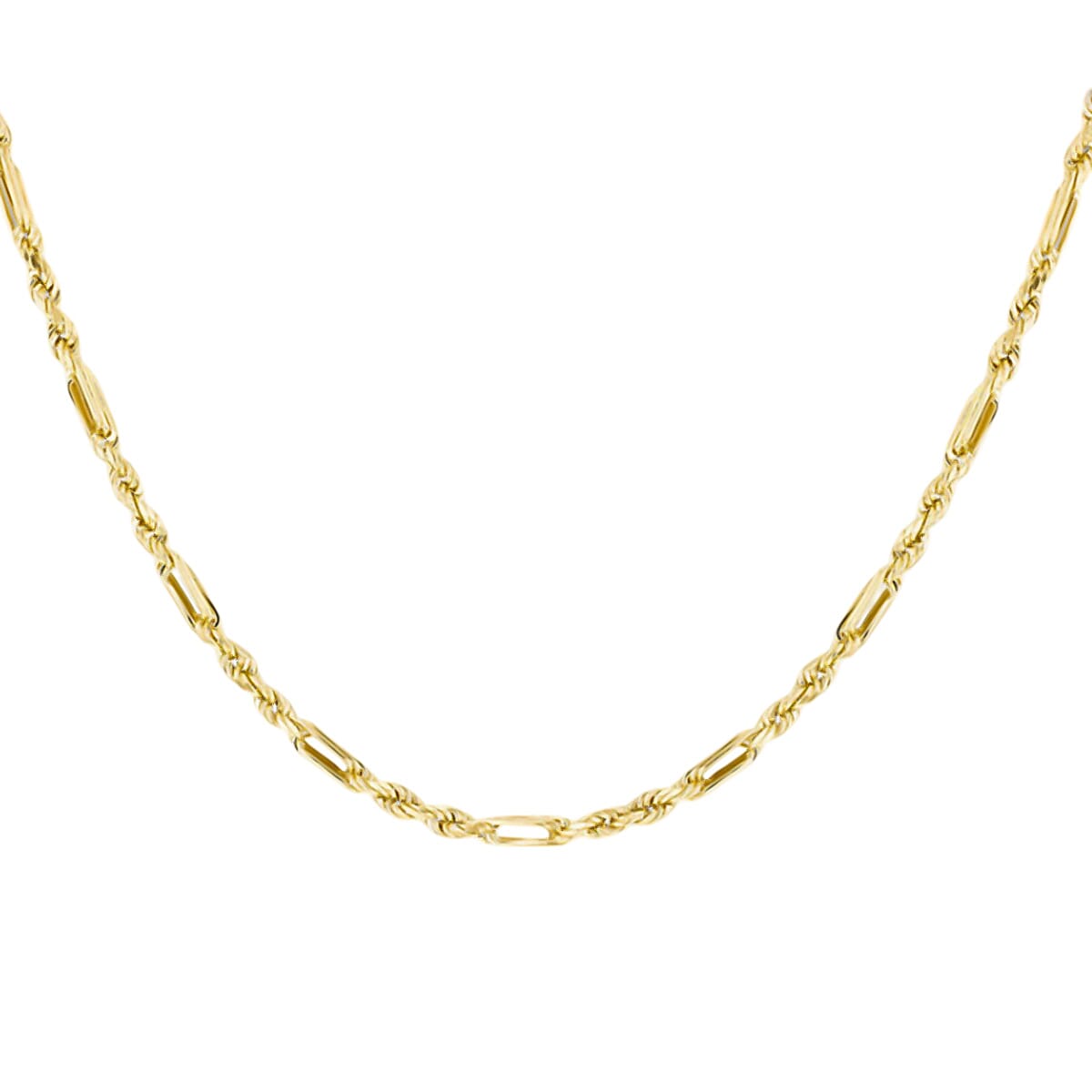 TJC Vegas Closeout - 9K Yellow Gold Diamond Cut Figaro Rope Necklace (Size - 20)