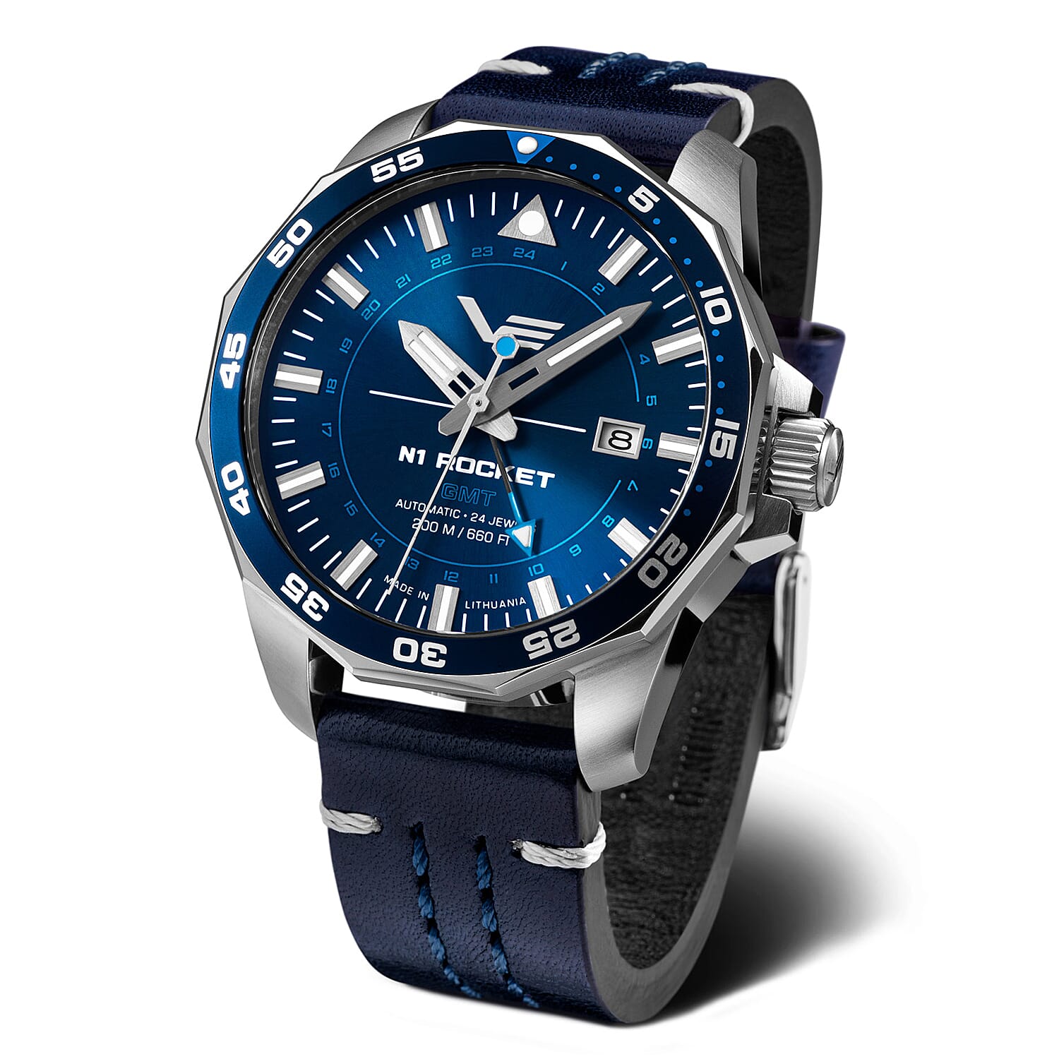 VOSTOK EUROPE Automatic Movt. 20ATM WR Mens Watch with Blue Genuine Leather Strap