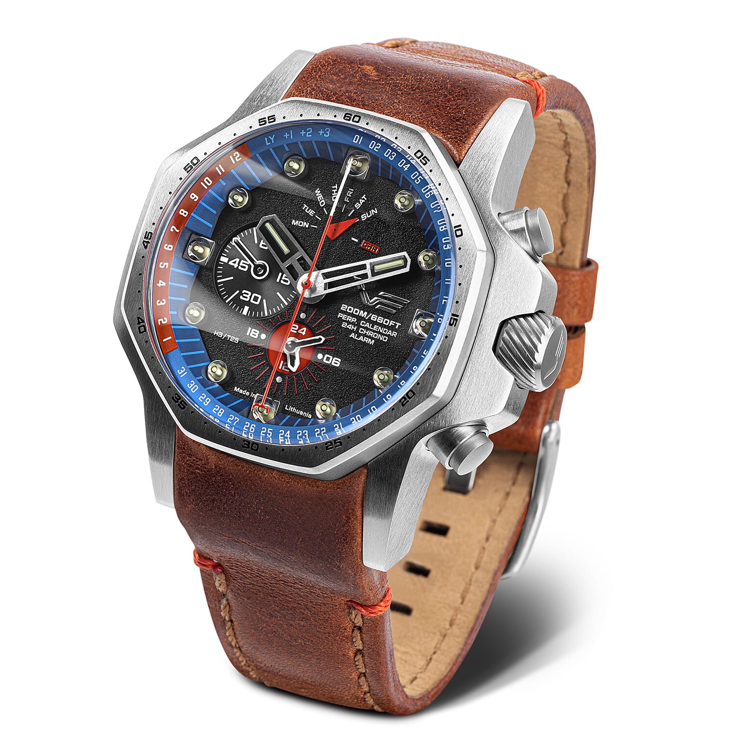 VOSTOK EUROPE Automatic Movt. Atomic Age 20ATM WR Mens Watch with Brown Genuine Leather Strap