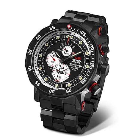 VOSTOK EUROPE Chronograph Movt. Lunokhod Black PVD 30ATM WR Mens Watch with Black Strap