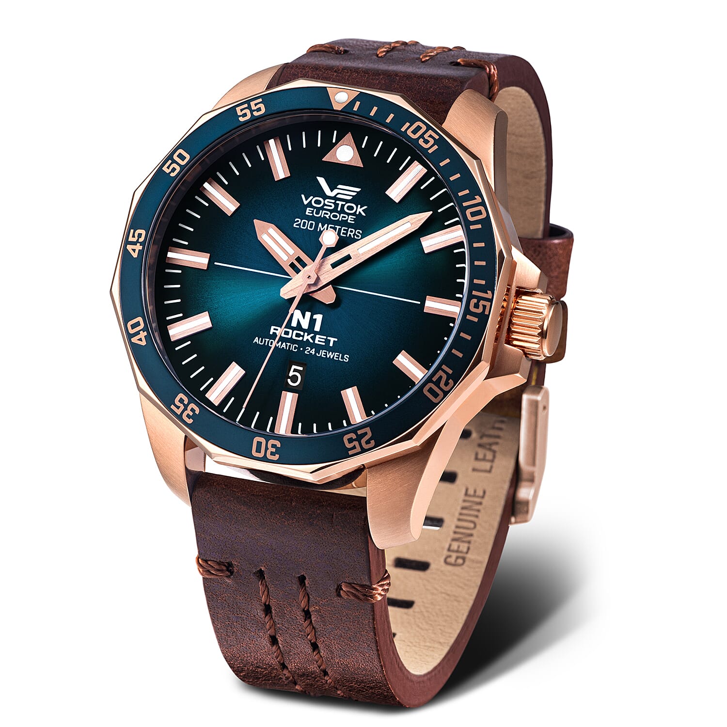 VOSTOK EUROPE Automatic Movt. Rocket N1 20ATM WR Mens Watch with Brown Genuine Leather Strap