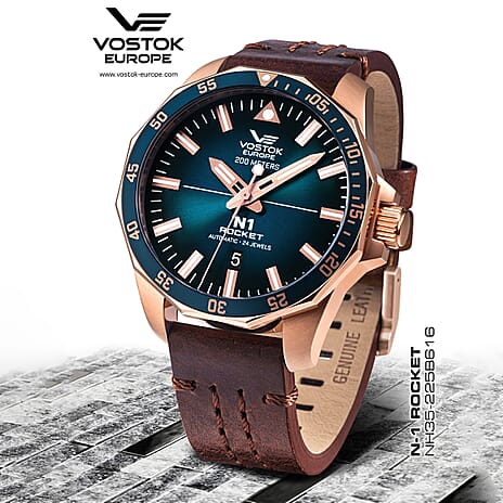 VOSTOK EUROPE Automatic Movt. Rocket N1 20ATM WR Mens Watch with Brown Genuine Leather Strap