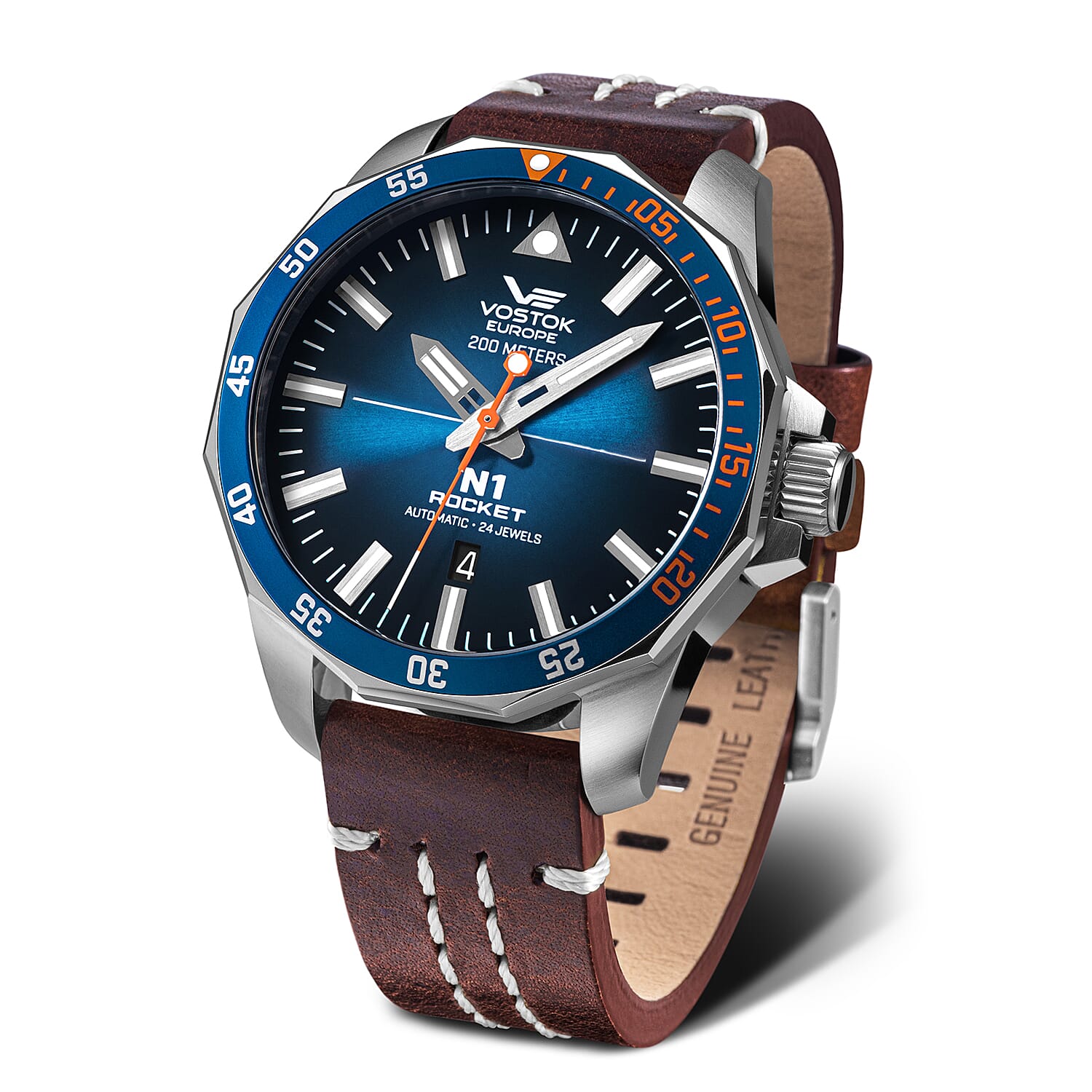 VOSTOK EUROPE Automatic Movt. Rocket N1 20ATM WR Mens Watch with Brown Genuine Leather Strap