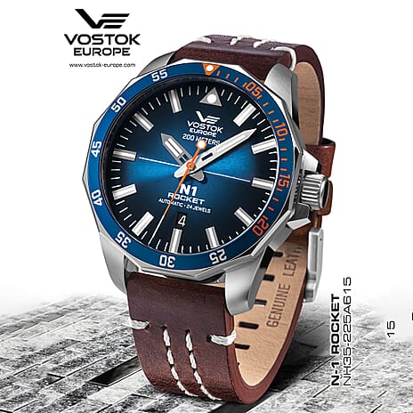 VOSTOK EUROPE Automatic Movt. Rocket N1 20ATM WR Mens Watch with Brown Genuine Leather Strap