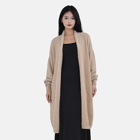 La Marey Alpaca Like Super Soft Longline Cardigan - Beige