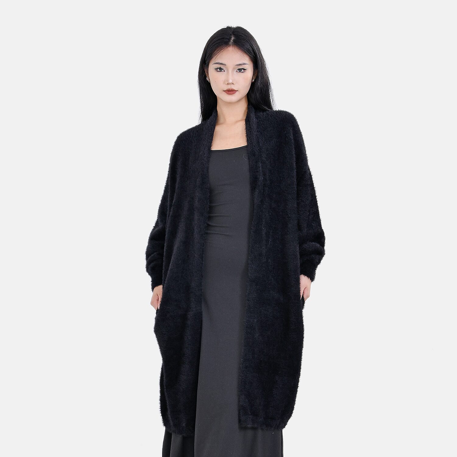 La Marey- Alpaca Like Super Soft Longline Cardigan - Black