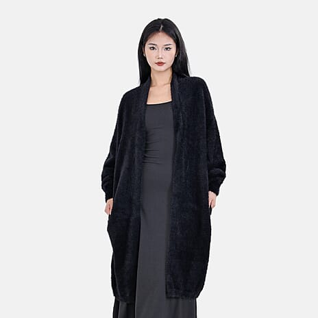 La Marey- Alpaca Like Super Soft Longline Cardigan - Black