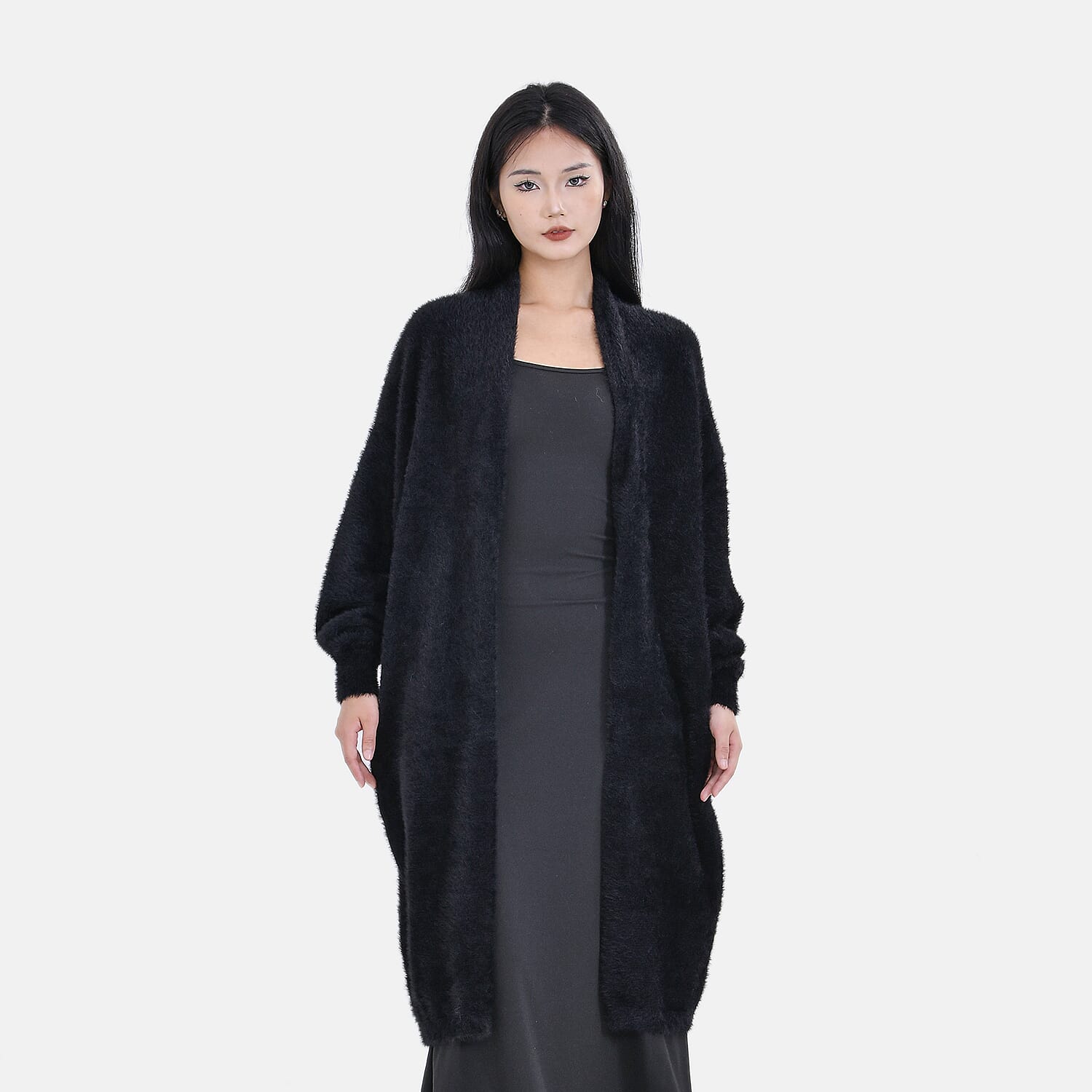 La Marey- Alpaca Like Super Soft Longline Cardigan - Black
