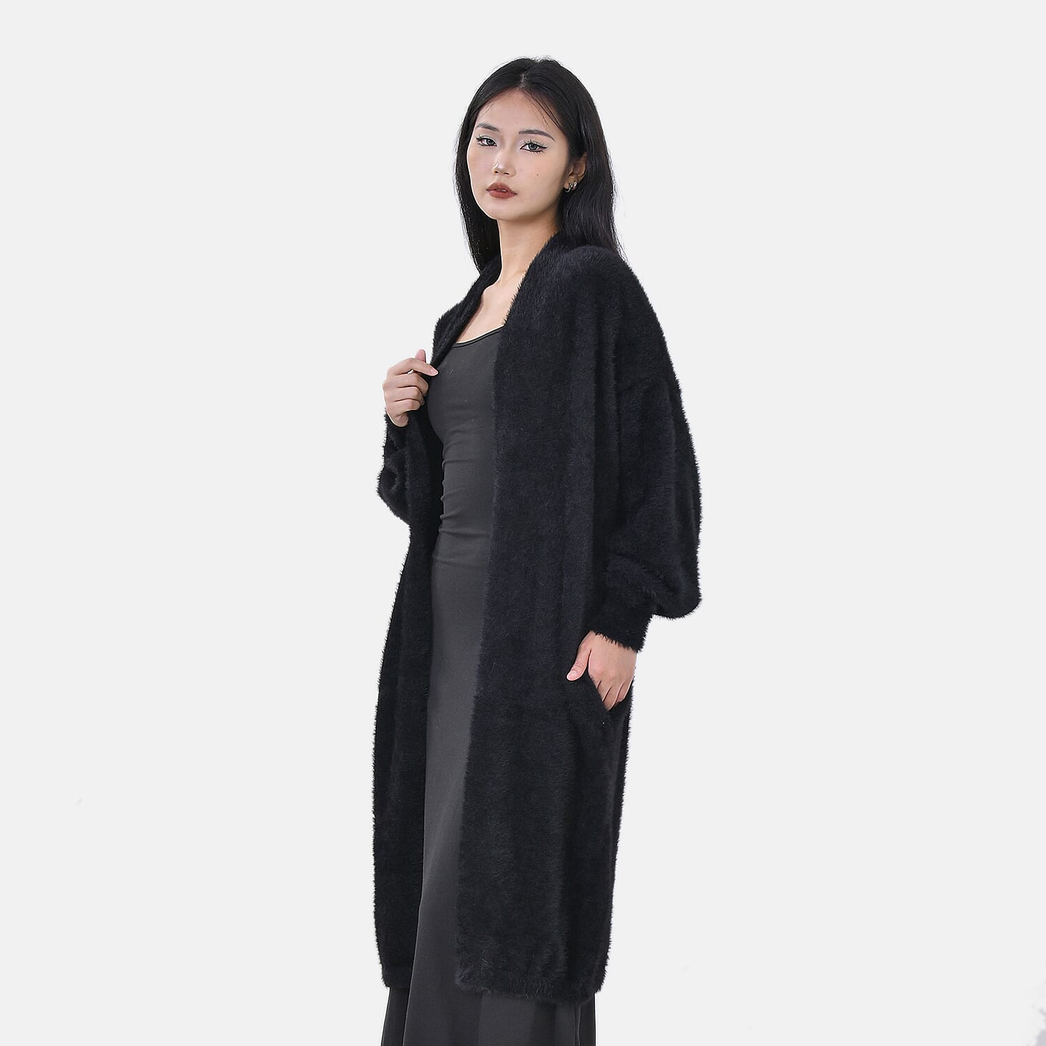 La Marey- Alpaca Like Super Soft Longline Cardigan - Black