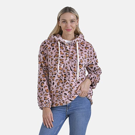 La Marey Plush Hoodie with Buttons (Size 16 to 18) - Pink