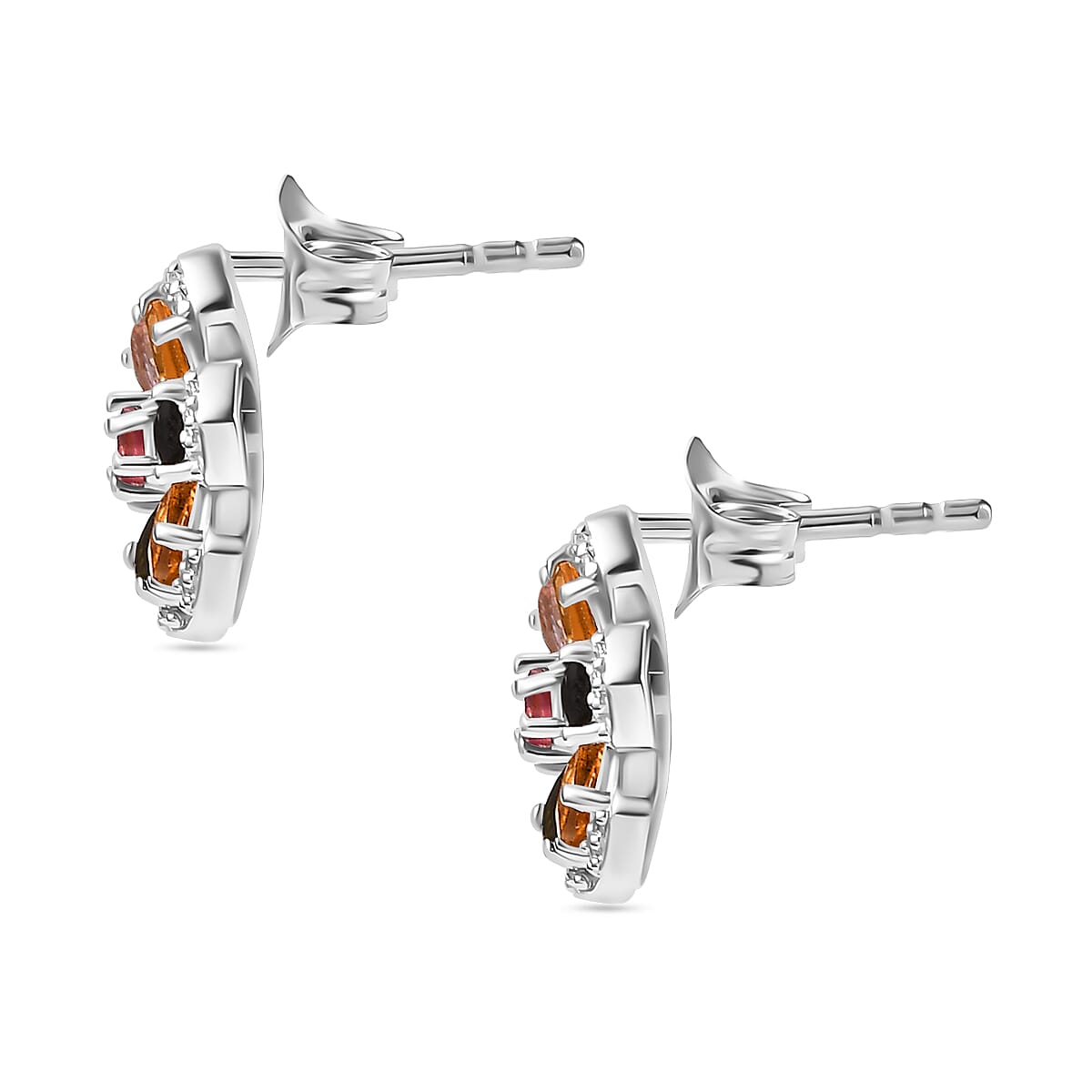 Multi-Tourmaline & White Zircon Earring With Push Back in Rhodium Overlay Sterling Silver 1.96 Ct.