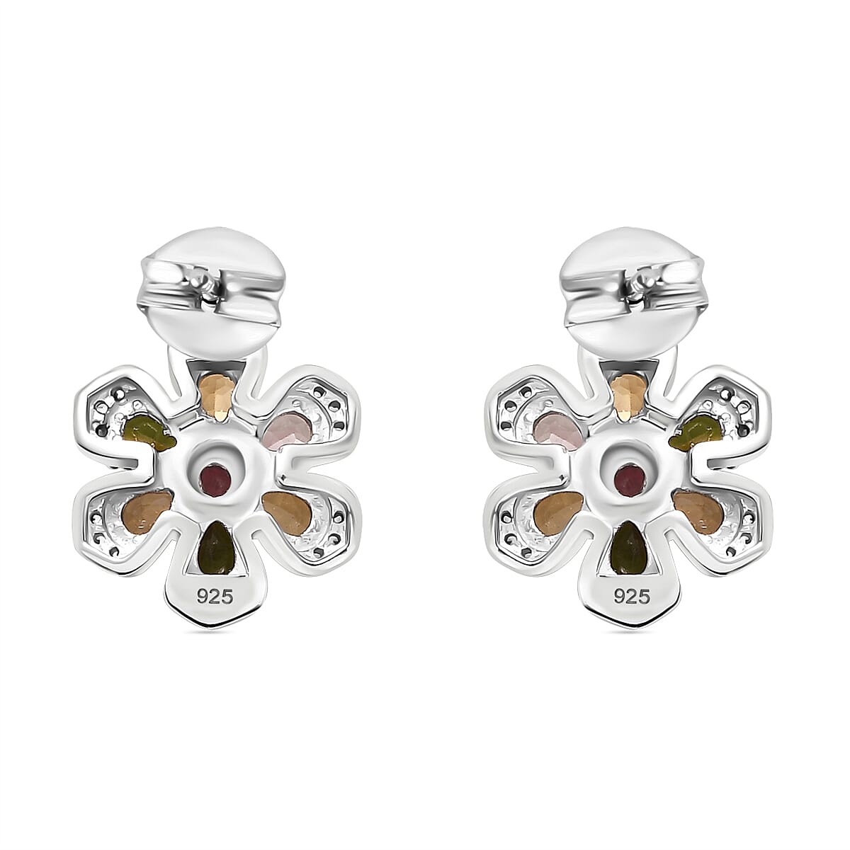 Multi-Tourmaline & White Zircon Earring With Push Back in Rhodium Overlay Sterling Silver 1.96 Ct.