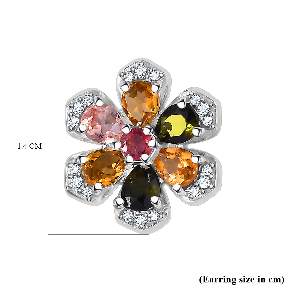 Multi-Tourmaline & White Zircon Earring With Push Back in Rhodium Overlay Sterling Silver 1.96 Ct.