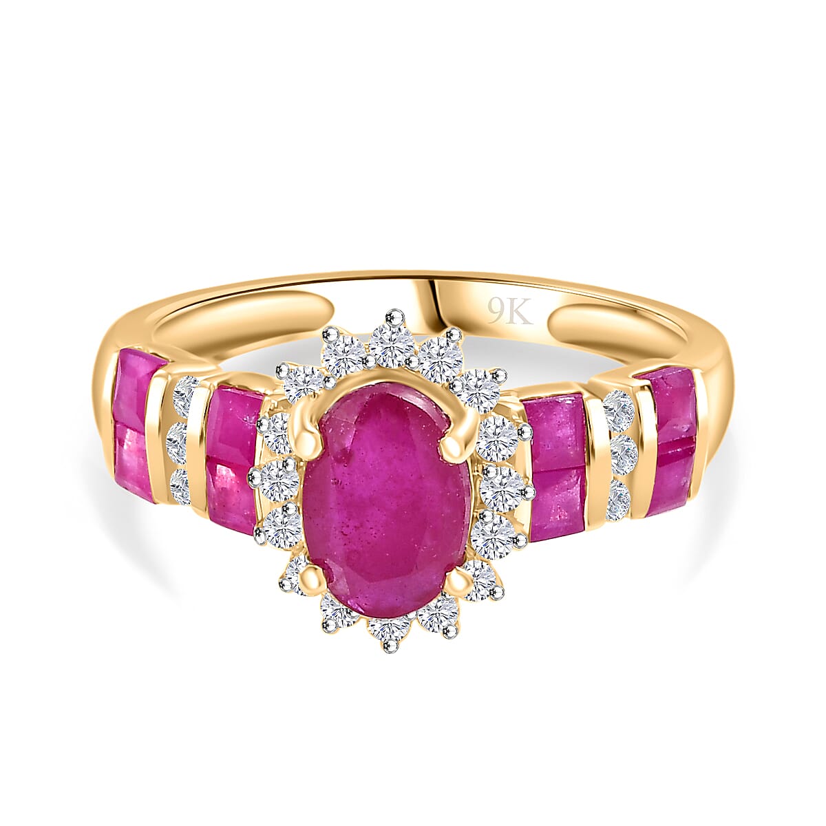 9K Yellow Gold AA African Ruby & Moissanite Ring 2.23 Ct.