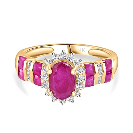 9K Yellow Gold AA African Ruby & Moissanite Ring 2.23 Ct.