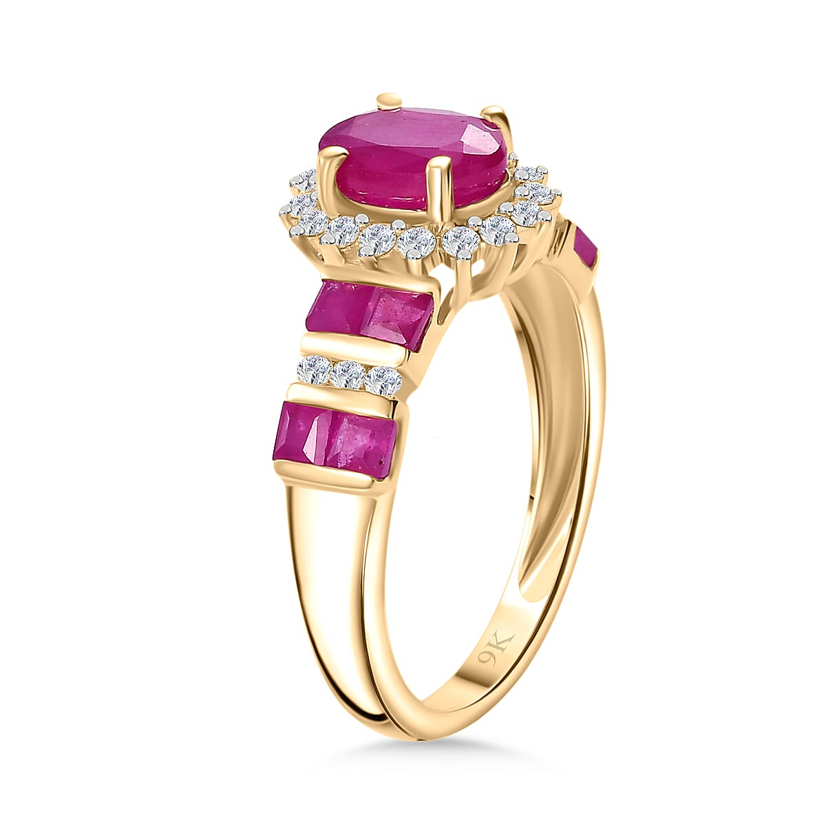 9K Yellow Gold AA African Ruby & Moissanite Ring 2.23 Ct.