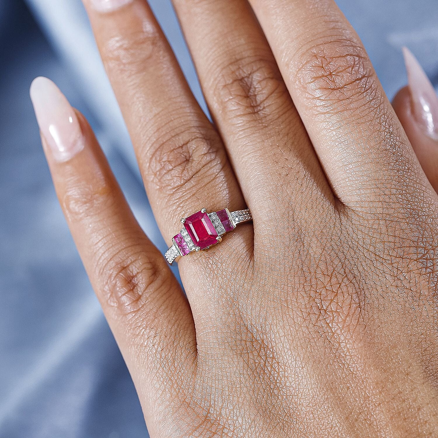 9K Yellow Gold African Ruby & Moissanite Ring 2.07 Ct.