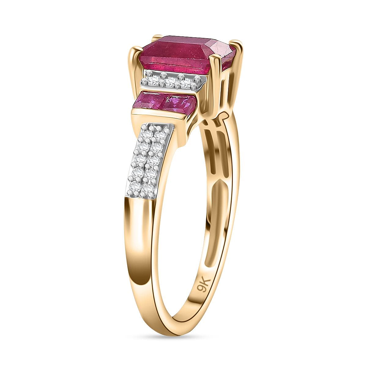9K Yellow Gold African Ruby & Moissanite Ring 2.07 Ct.