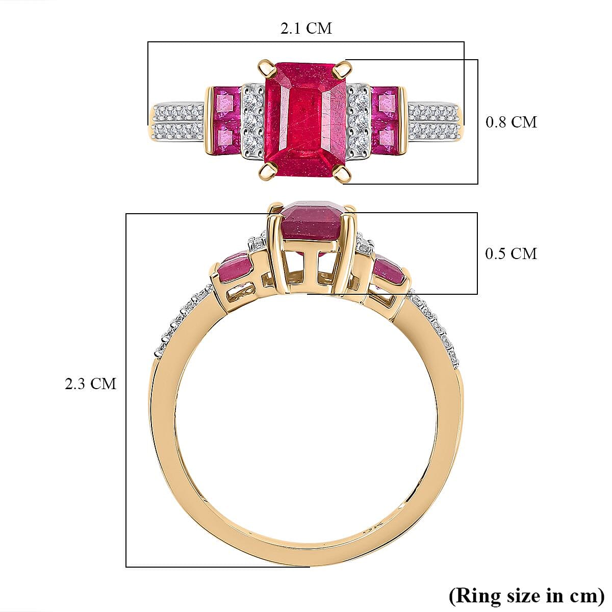 9K Yellow Gold African Ruby & Moissanite Ring 2.07 Ct.