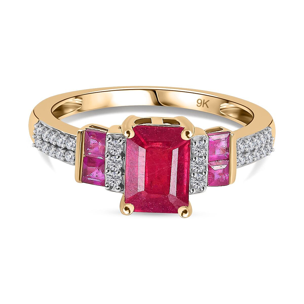 9K Yellow Gold African Ruby & Moissanite Ring 2.07 Ct.