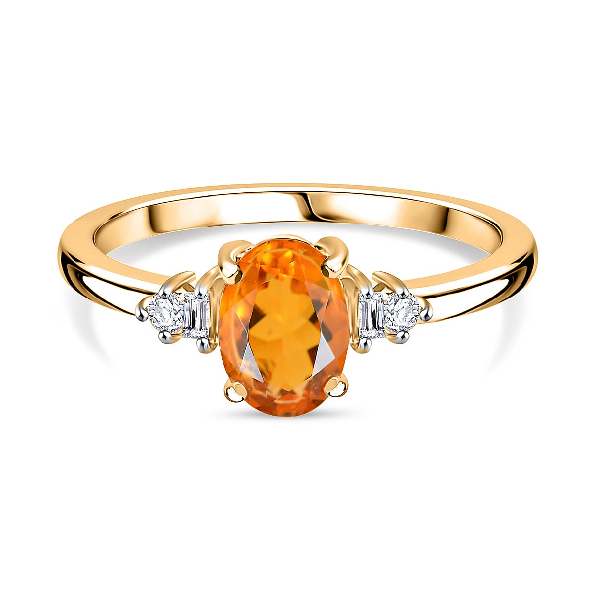 9K Yellow Gold  AA Fire Opal, White Diamond Solitaire Ring Ct 0.60.