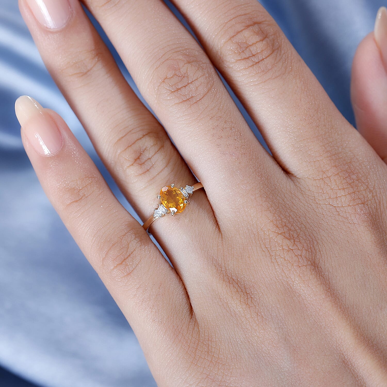 9K Yellow Gold  AA Fire Opal, White Diamond Solitaire Ring Ct 0.60.