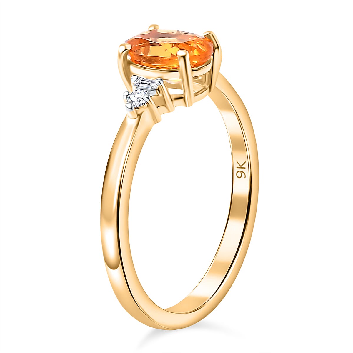 9K Yellow Gold  AA Fire Opal, White Diamond Solitaire Ring Ct 0.60.