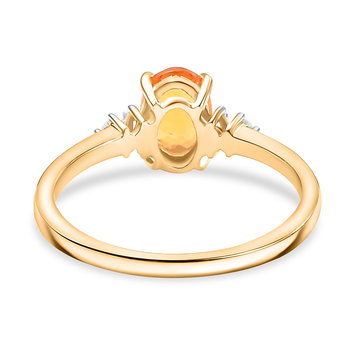 9K Yellow Gold  AA Fire Opal, White Diamond Solitaire Ring Ct 0.60.
