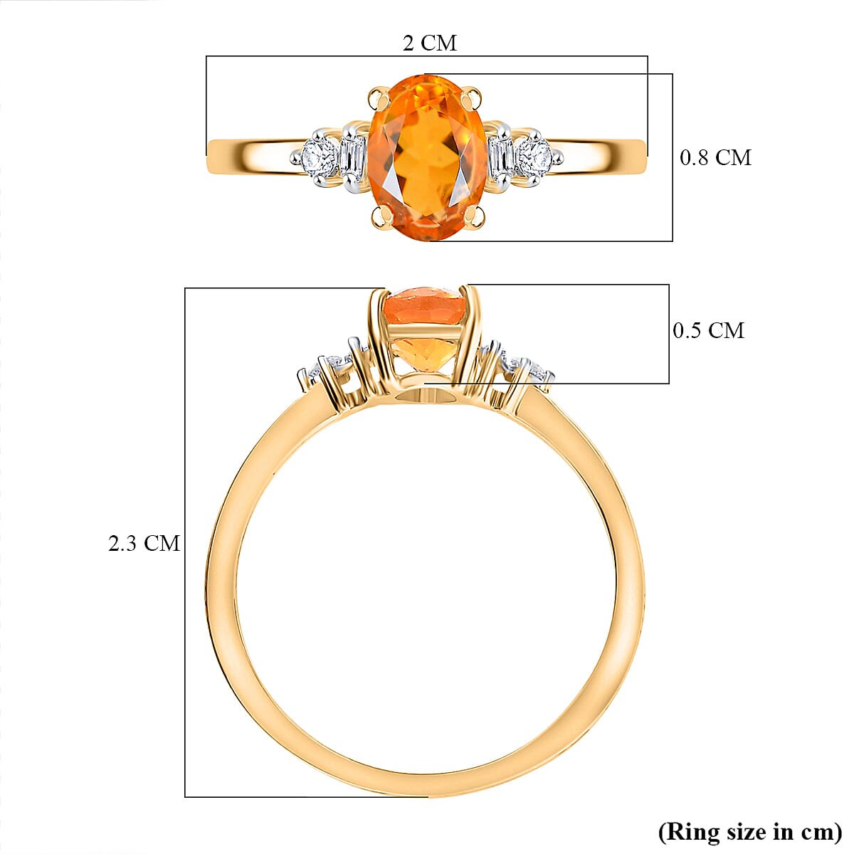 9K Yellow Gold  AA Fire Opal, White Diamond Solitaire Ring Ct 0.60.