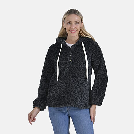 La Marey Plush Hoodie with Buttons (Size 20 to 22) - Black