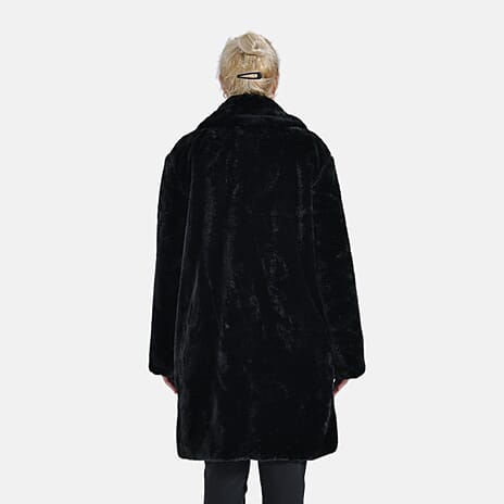 La Marey Plush Button-up Coat (Size L-XL) - Black