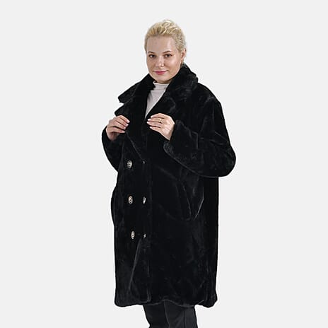 La Marey Plush Button-up Coat (Size L-XL) - Black