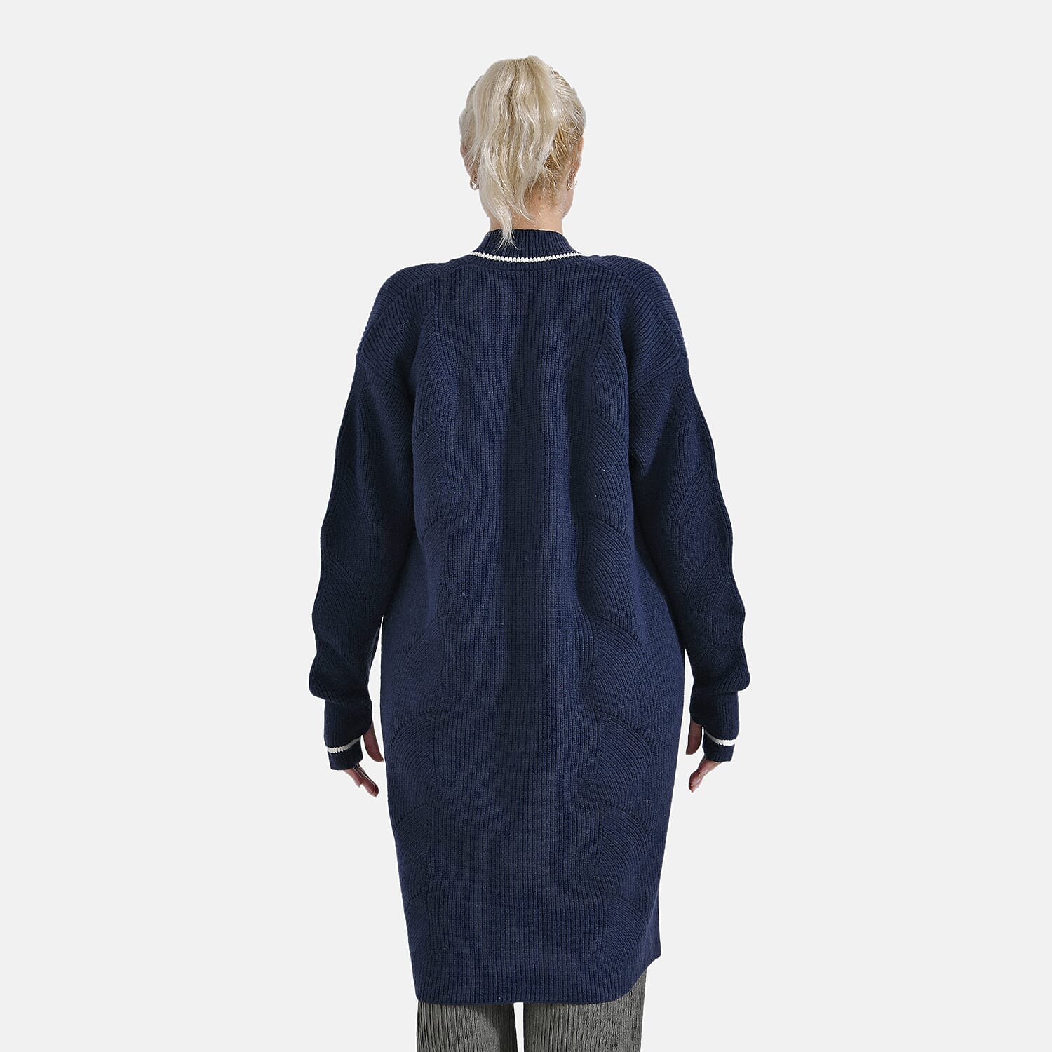 Tamsy Knitted Long Cardigan (Size 96x58 cm) - Navy