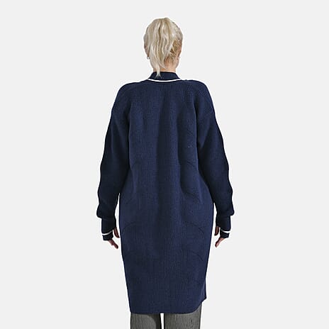 Tamsy Knitted Long Cardigan (Size 96x58 cm) - Navy
