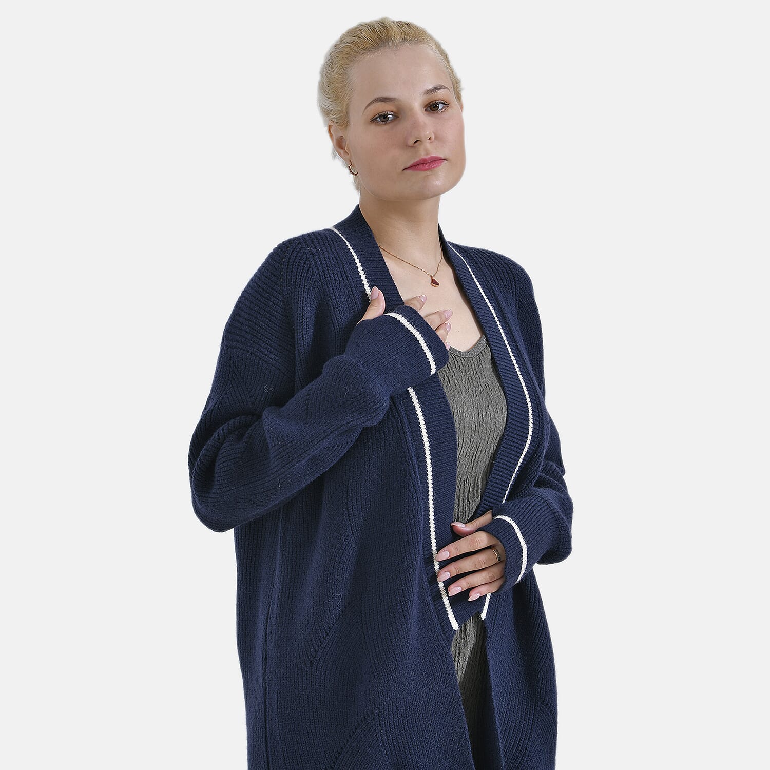 Tamsy Knitted Long Cardigan (Size 96x58 cm) - Navy