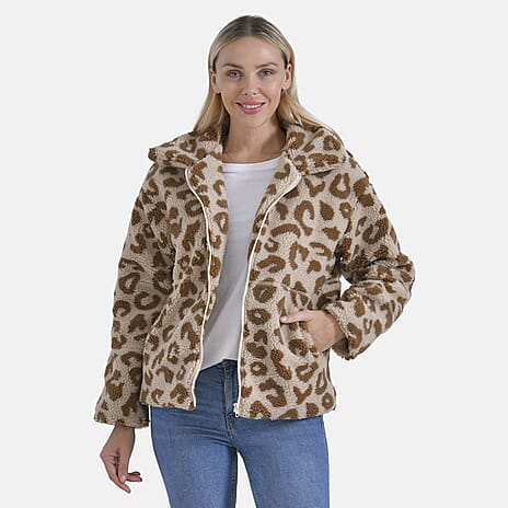 La Marey Leopard Print Plush Jacket with 2 Side Pockets - Taka (Size 12 - 14)