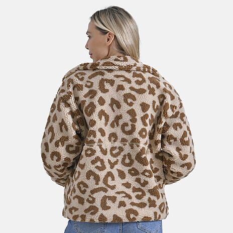 La Marey Leopard Print Plush Jacket with 2 Side Pockets - Taka (Size 12 - 14)