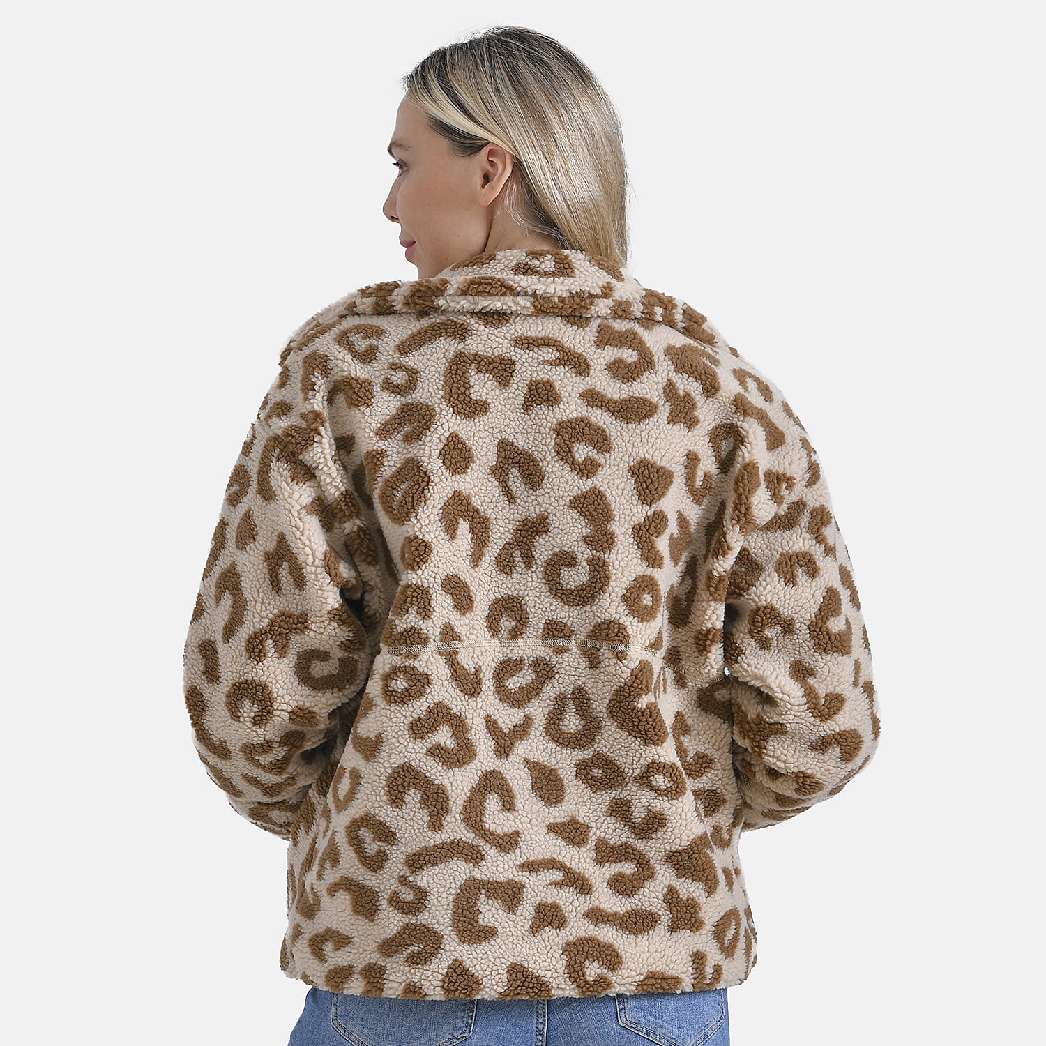 La Marey Leopard Pattern Plush Jacket with Pockets