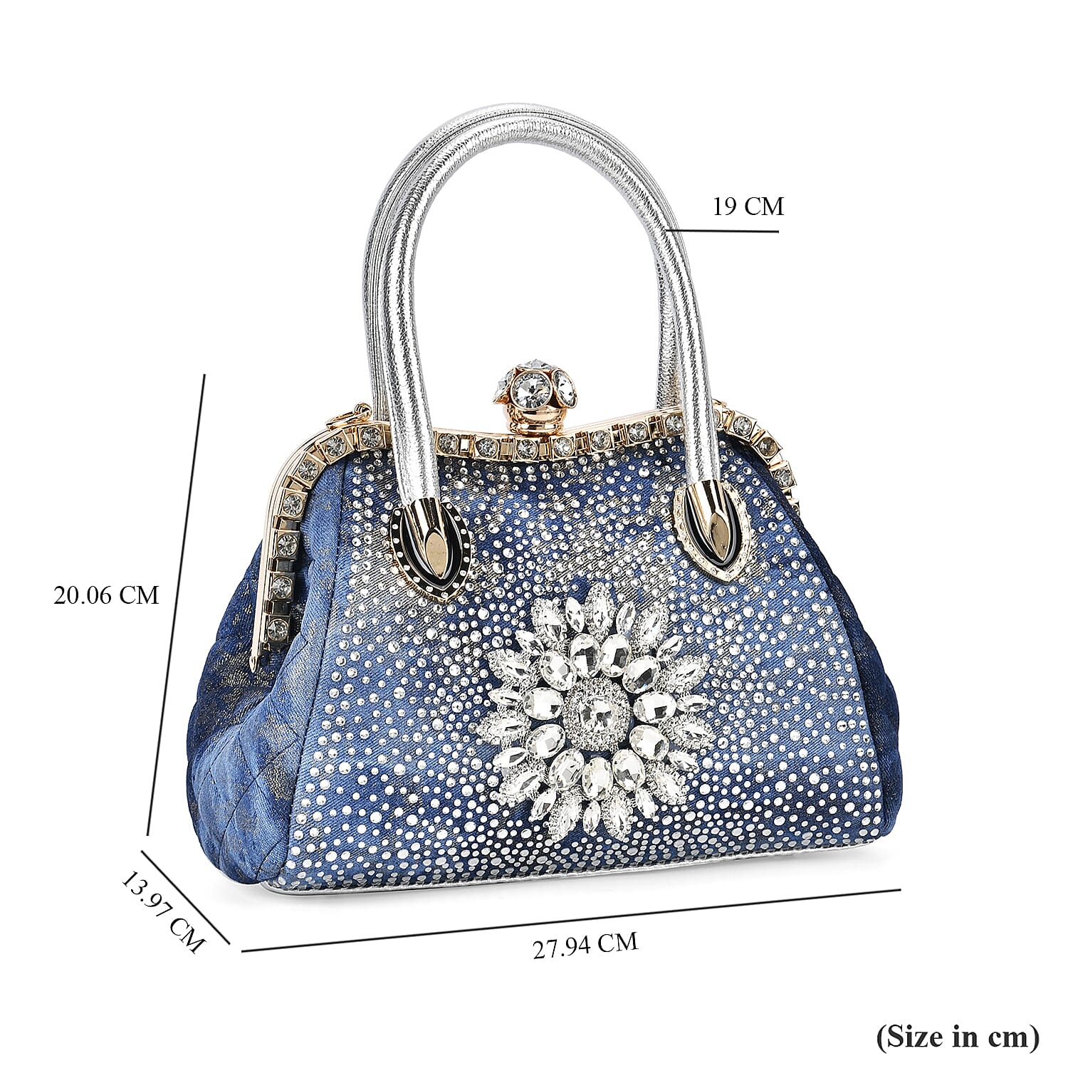 Classic Crystal Embellished Crossbody Bag (Size 28x14x20 cm) - Blue Classic Crystal Embellished Crossbody Bag (Size 28x14x20 cm) - Blue