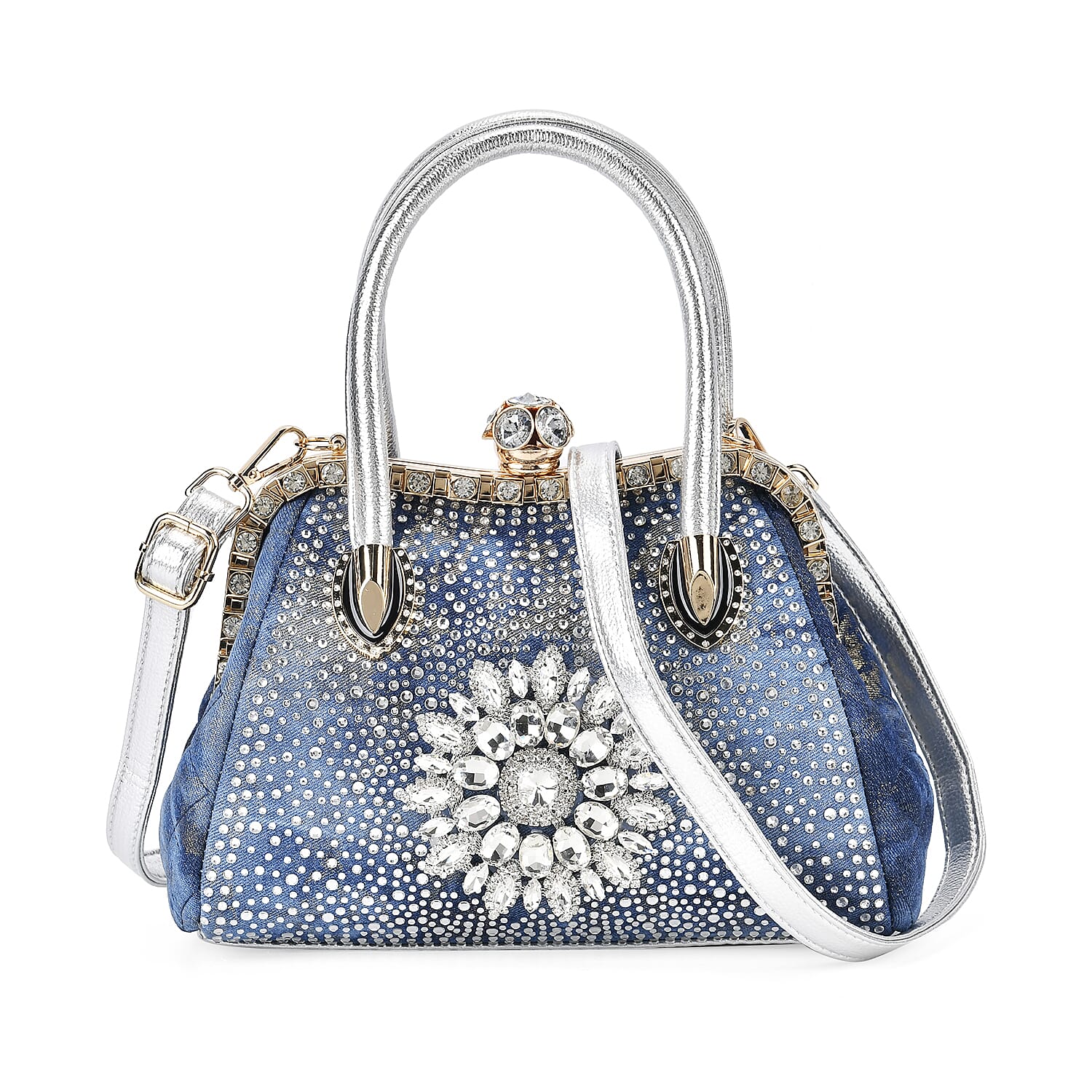Classic Crystal Embellished Crossbody Bag (Size 28x14x20 cm) - Blue Classic Crystal Embellished Crossbody Bag (Size 28x14x20 cm) - Blue