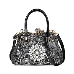 Crystal Floral Pattern Crossbody Bag with Handle Drop - Blue