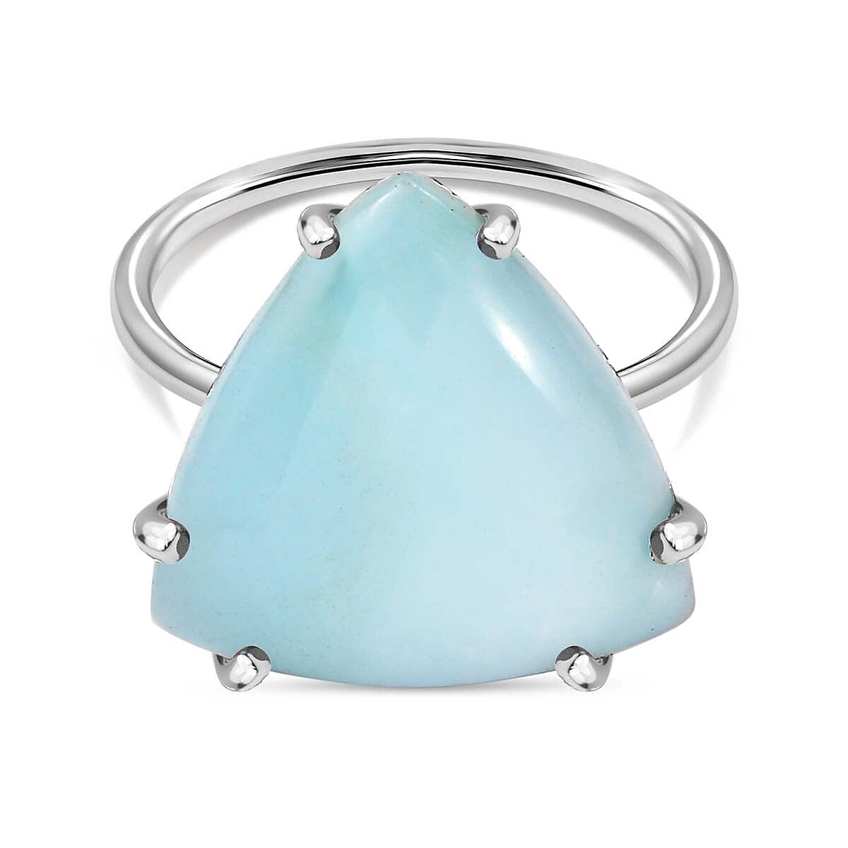 Chinese Blue Aragonite Solitaire Ring in Platinum Overlay Sterling Silver  7.44 Ct.