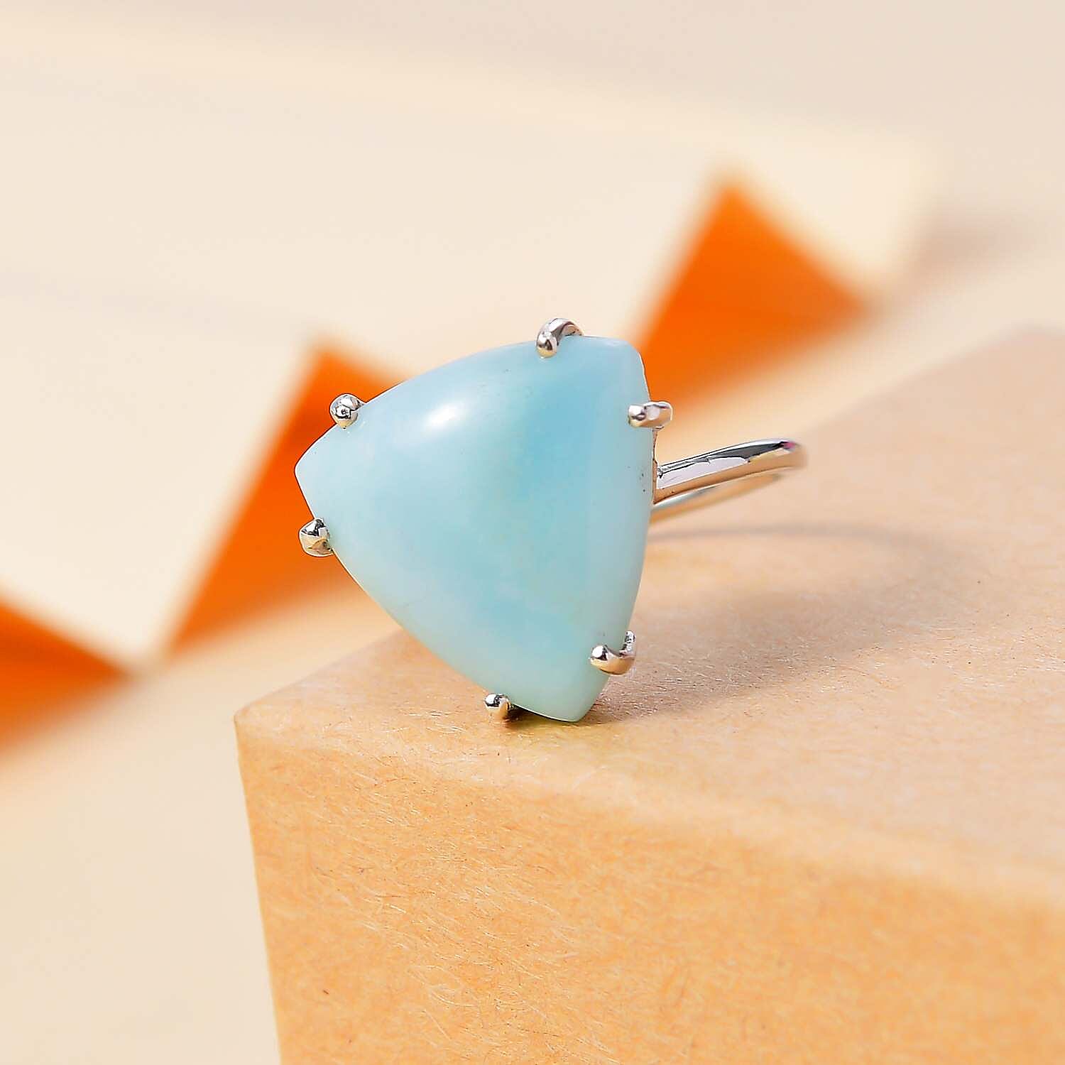 Chinese Blue Aragonite Solitaire Ring in Platinum Overlay Sterling Silver  7.44 Ct.