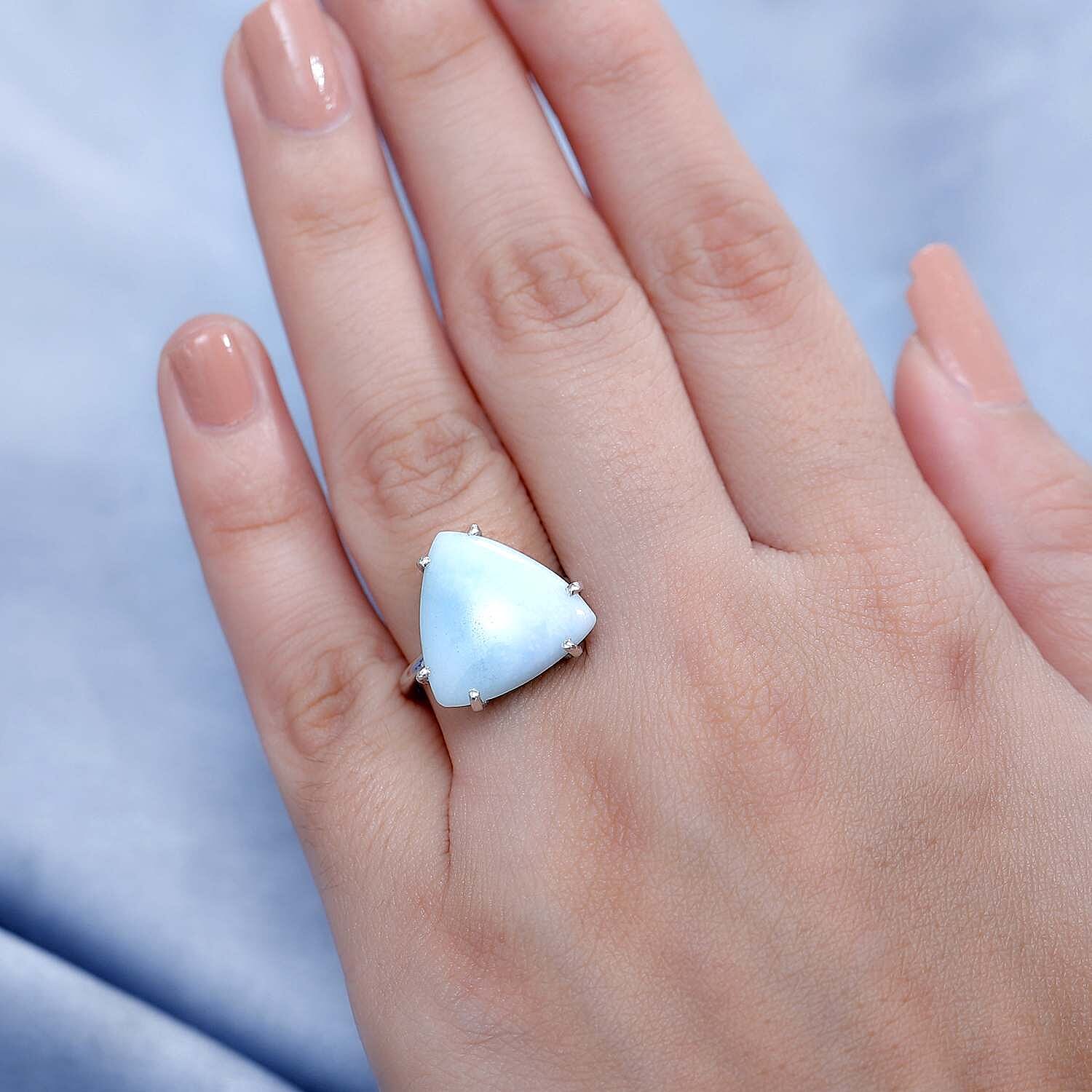 Chinese Blue Aragonite Solitaire Ring in Platinum Overlay Sterling Silver  7.44 Ct.