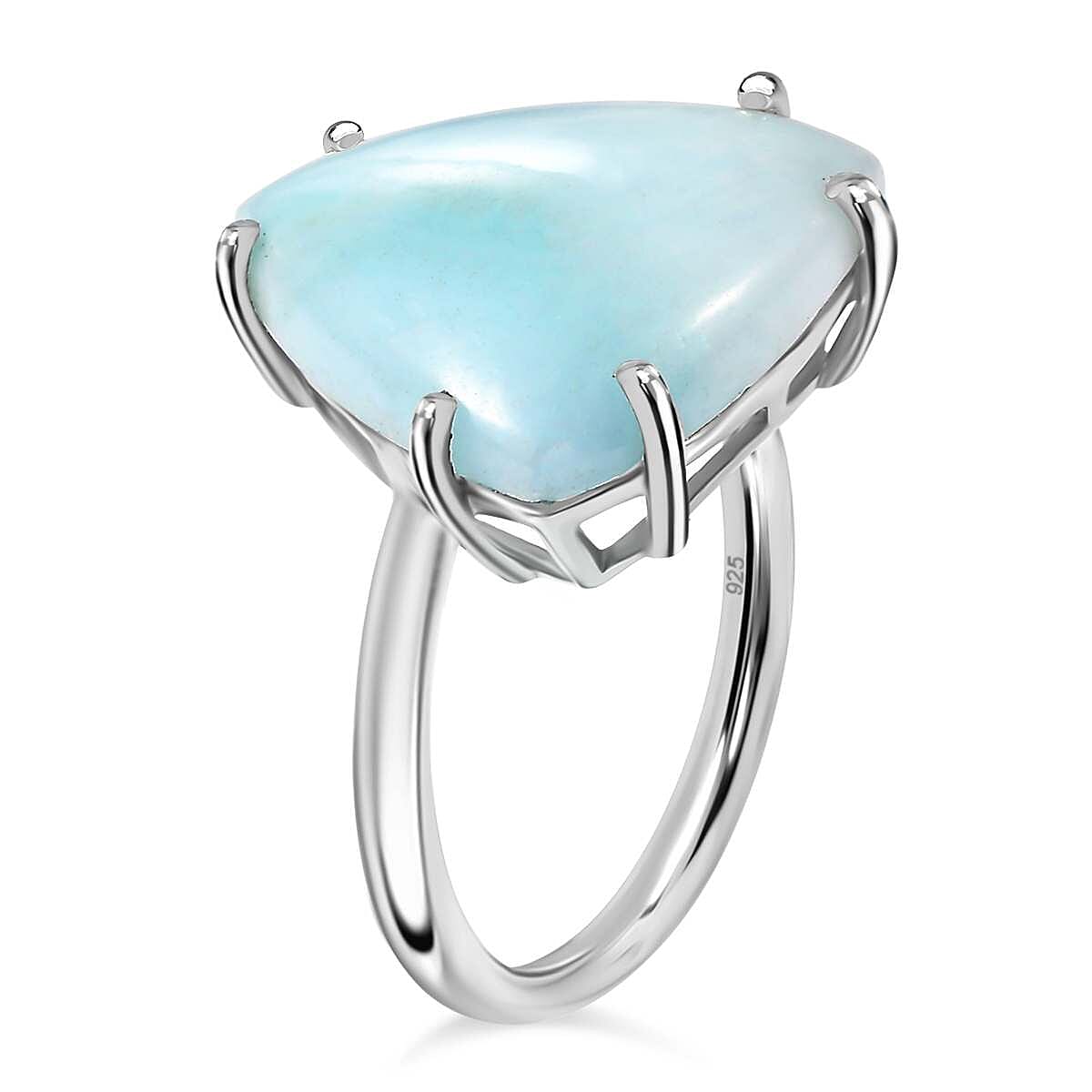 Chinese Blue Aragonite Solitaire Ring in Platinum Overlay Sterling Silver  7.44 Ct.