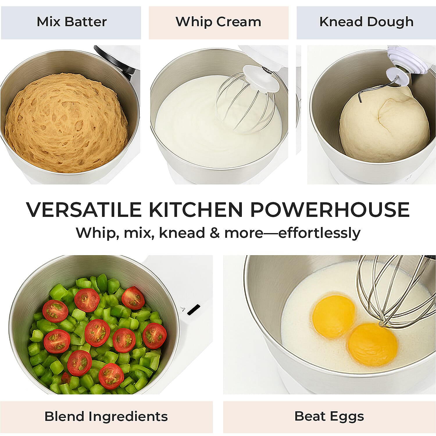 Multifunctional Electric Stand Mixer with 3 Attachments (4.5L stainless steel bowl , Power 800W) - White