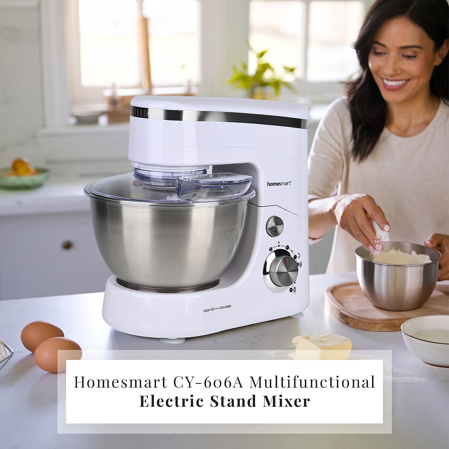 Multifunctional Electric Stand Mixer with 3 Attachments (4.5L stainless steel bowl , Power 800W) - White
