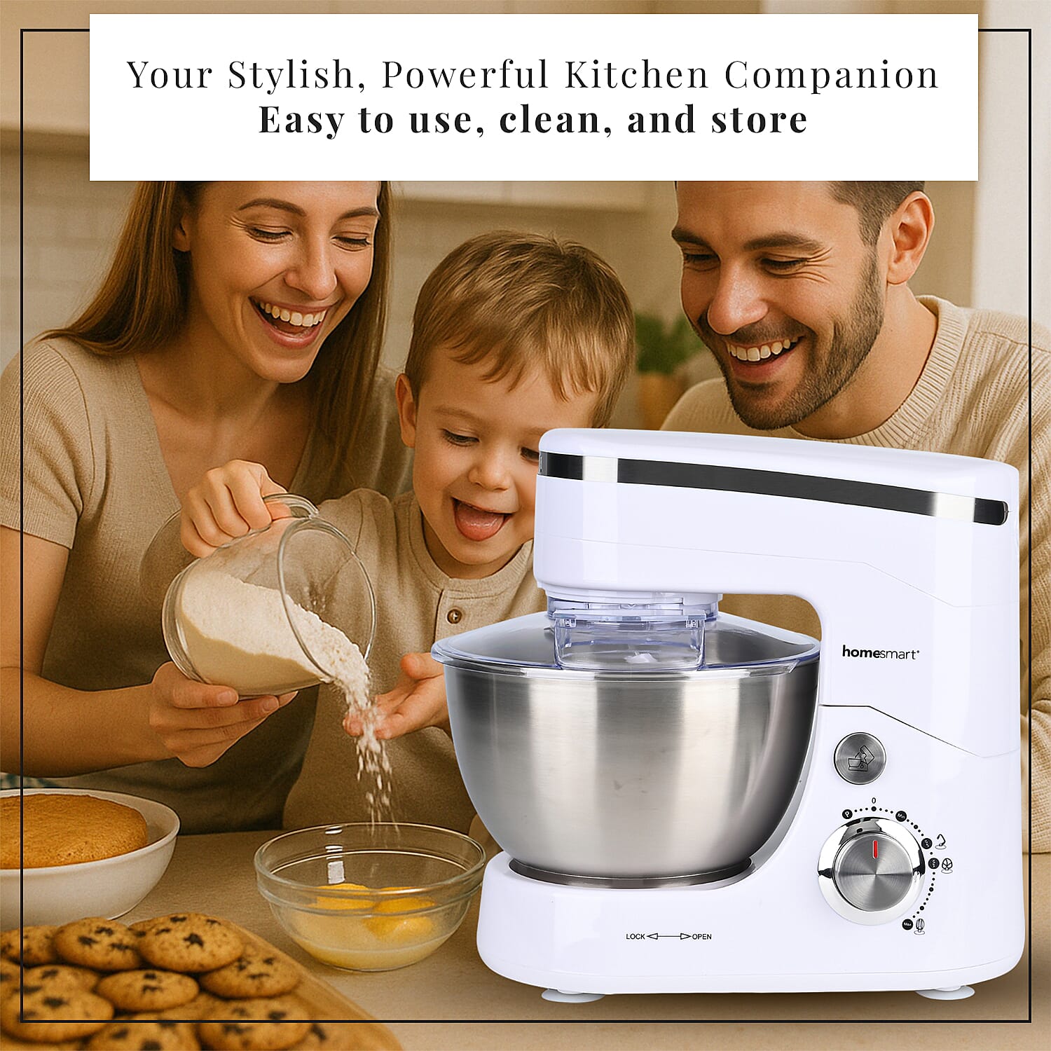 Multifunctional Electric Stand Mixer with 3 Attachments (4.5L stainless steel bowl , Power 800W) - White