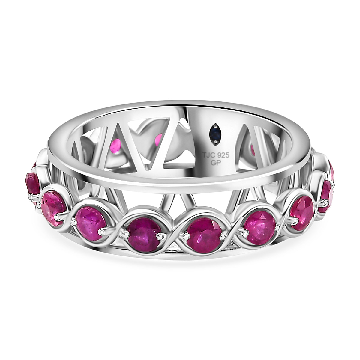 GP Art Deco Collection - Ruby Chakra Spinner Band Ring in Rhodium Overlay Sterling Silver